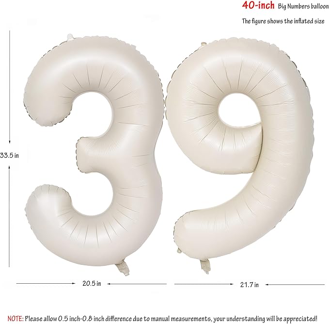 40 In Cream white Number Balloons Helium Foil Mylar Balloon Birthday Party banquet Decoration Digital 39