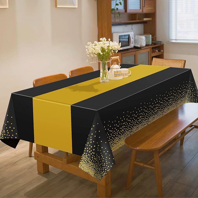OHOME Graduation Decorations 2026-4 Pack Disposable Plastic Table Cloths,Black and Gold Table Covers for 50th Birthday Retirement Graduation Decorations Backdrop | New Years Party Supplies Favors