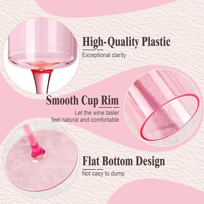Ciaell 24 Pack Pink Plastic Champagne Flutes - Pink 6 Oz Disposable Champagne Glasses - Square Plastic Toasting Glasses for Party Birthday Anniversary Wedding & Easter