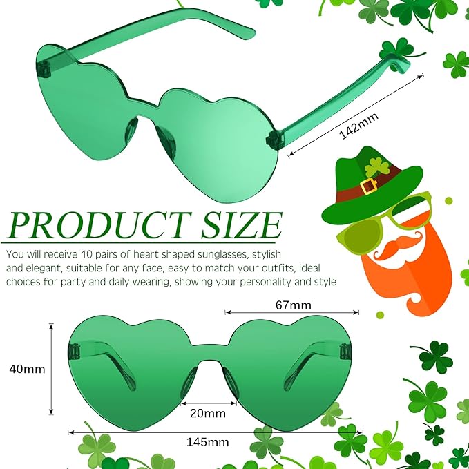 TOODOO 10 Pairs Heart Shaped Sunglasses Rainbow Sunglasses Candy Color Rimless Glasses for Women Girl Party Favor