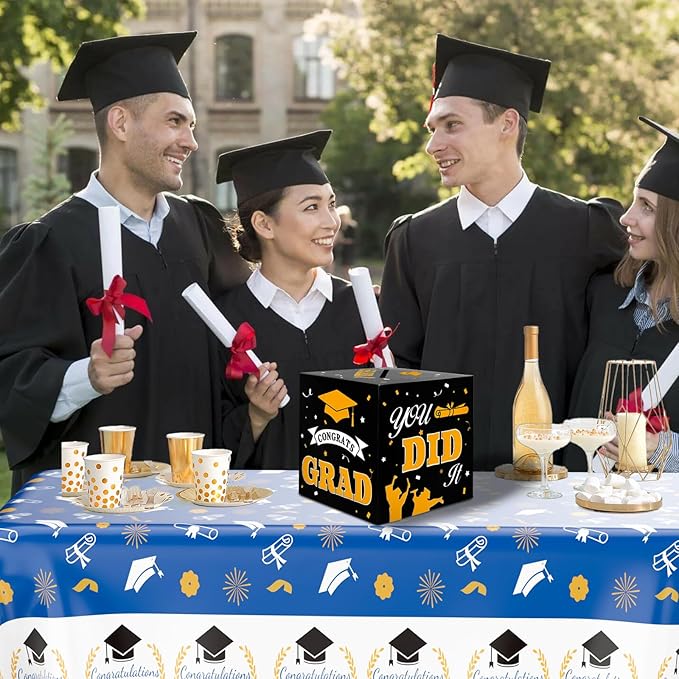 Graduation Card Box, 2025 Graduation Party Decorations, Black Gold Graduations Card Holder, Foldable Cardboard Decoration Congrats Grad Card Gift Box Class of 2025 for Graduations Party Favor Supplies