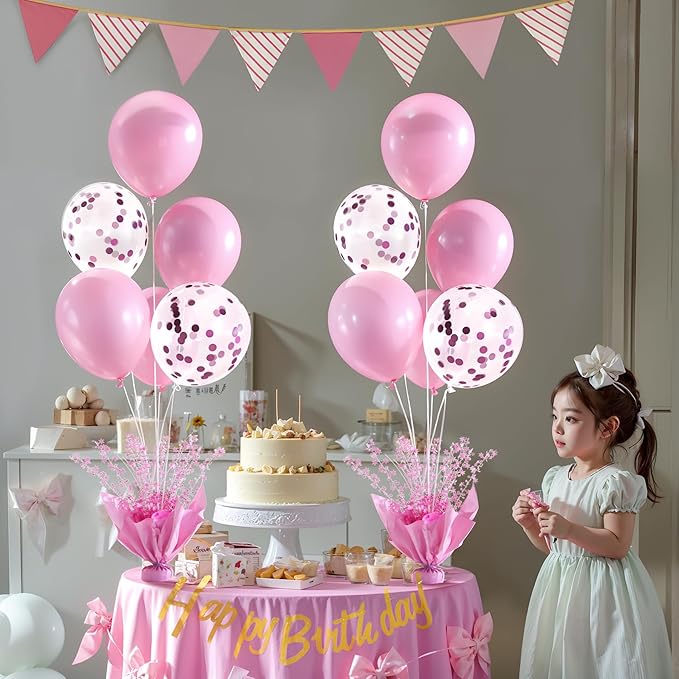 2 Set Pink Table Balloons Foil Spray Centerpiece with Pink and Confetti Balloons Stand Kit for Birthday Party Girls Princess Baby Shower Wedding Bridal Shower Prom Graduation Table Decorations