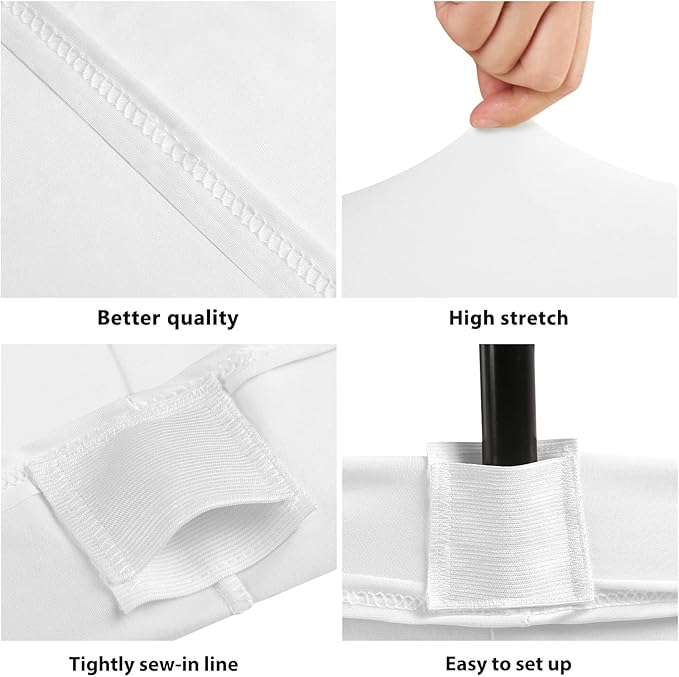 4ft Table Cover Fitted, White Spandex Table Covers, Washable and Wrinkle Resistant Stretch Tablecloths Rectangle for Events, Wedding, Banquets, Parties