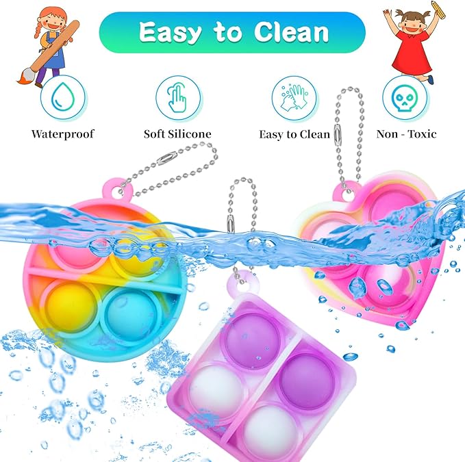 Pop Fidget Keychain 30 Pack ,Mini Fidget Toys Bulk ,Sensory Toys for Kids ,Party Favors for Kids 4-8,8-12 Year ,Back to School Gifts for Classroom ,Easter Goodie Bags Stuffers