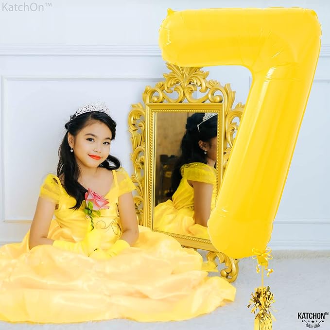 KatchOn, Giant Yellow Number 7 Balloon - 40 Inch | 7th Birthday Balloon for 7th Birthday Decorations | 7 Balloons for Birthday | 7 Year Old balloon for 7 Year Decorations