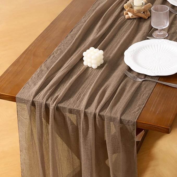 Socomi 3pcs Nude Cheesecloth Table Runner Easter Spring Gauze 120 Inch Rustic Boho Cheese Cloth Runner for Wedding Party Baby Bridal Shower Centerpiece Decoration Holiday Home Decorations