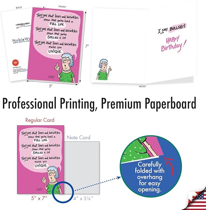 NobleWorks Pack of 3 Hilarious Birthday Greeting Cards with Envelopes (1 Design, 3 Each) Lines and Wrinkles C9319BDG-C3x1