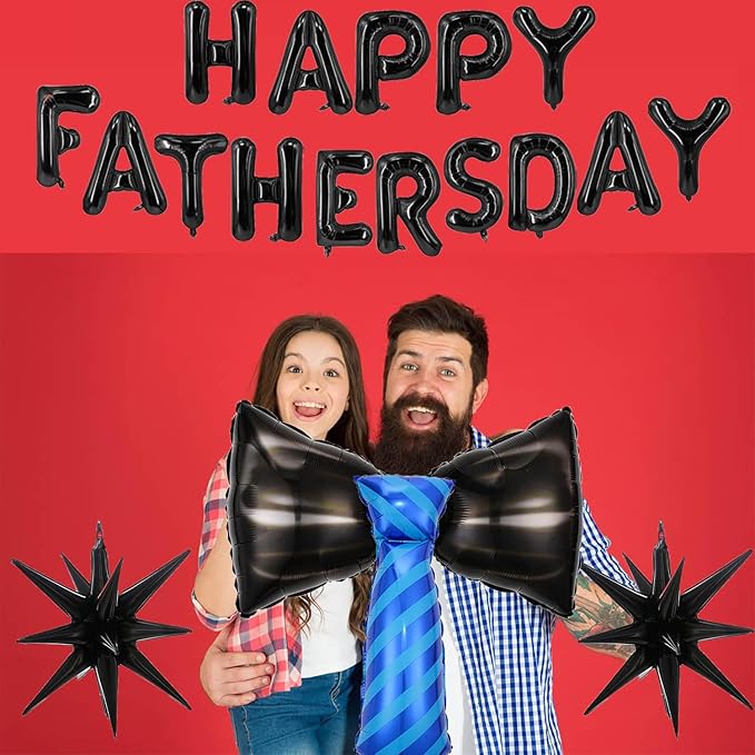 Black Fathers Day Balloons Happy Fathers Day Bow Balloon Letter Star Tie Necktie Balloons Father Foil Balloon for Father's Day Themed Party Supplies Decorations Party Balloon Sets 19 PCS