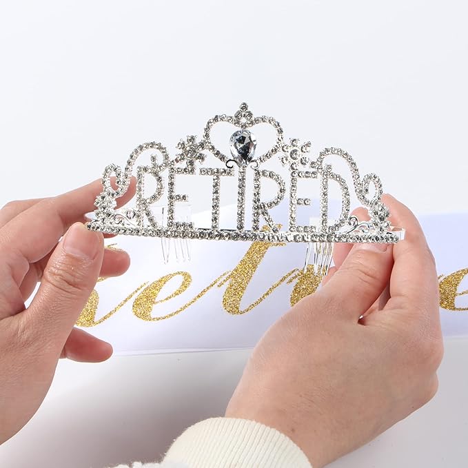 Retirement Gifts for Woman, “I'm Retired” Sash & Tiara Kit, Happy Retirement Party Decorations for Women, Retirement Crown Teacher Office Retirement Party Supplies