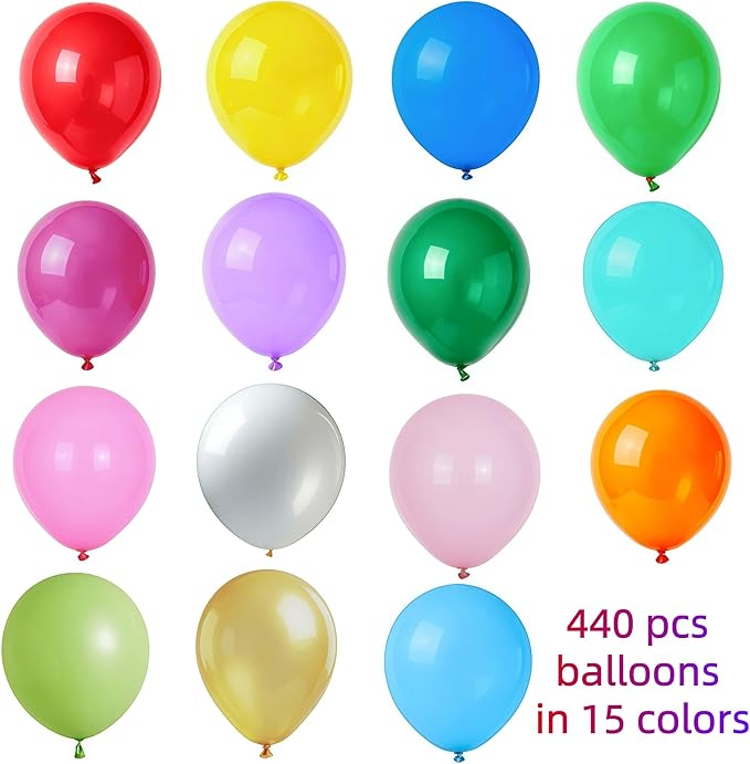 440 Pcs Rainbow Balloons 12 Inch 15 Colors - Thick Latex Colorful Assorted Bulk Balloon, for Birthday Wedding Baby Shower Graduation Events