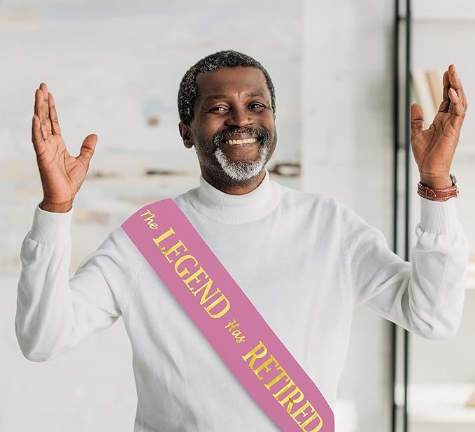 The Legend Has Retired Sash – Elegant Pink and Gold Foil Legendary Sash for Both Women and Men & a Large Gold Safety Pin. Perfect for Retirement Parties by JPACO