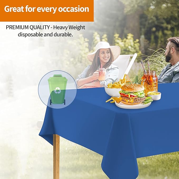 Party Dimensions Blue Disposable Plastic Tablecloth for Rectangle Tables (48 Pack) Premium Decorative Table Cloths for Parties, Events & Weddings, Indoors & Outdoors, 54 x 108 inches