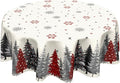 Christmas Snowflake Round Tablecloth 60 Inch Gary and Red Xmas Tree Pattern Circle Table Cloth Winter Holiday Table Cover for Home Kitchen Dinning Party Decor