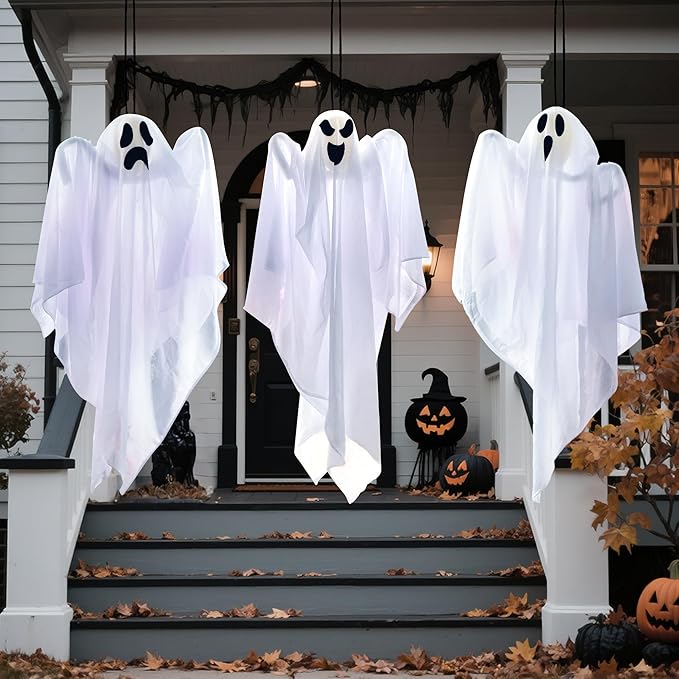 JOYIN 2 PCS 27.5" Halloween Decoration Hanging Ghosts Outdoor, Halloween Flying Ghost Decor for Tree Front Yard Patio Lawn Garden Party Supplies and Holiday Decorations