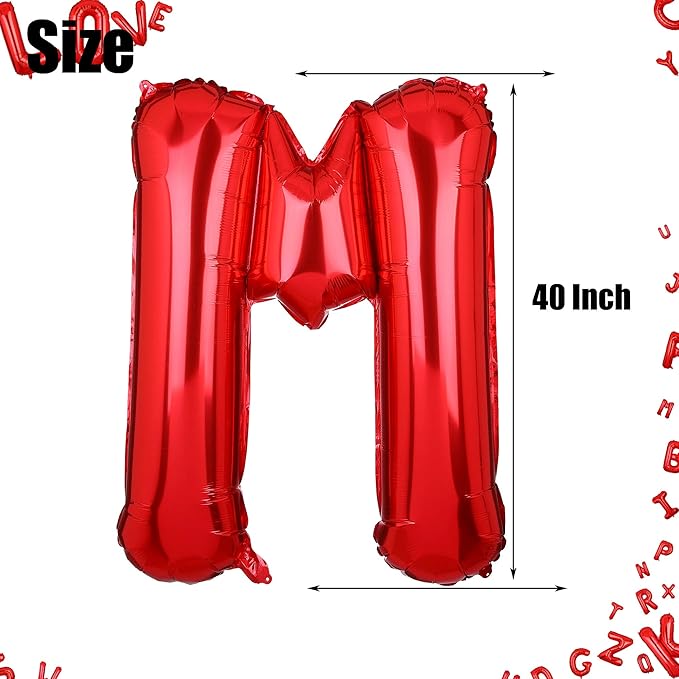 40 Inch Big Red Letter Balloons Foil Mylar Wedding Bachelorette Wedding Birthday Bridal Shower Anniversary Celebration Graduation Party Decoration Alphabet M (A-Z)