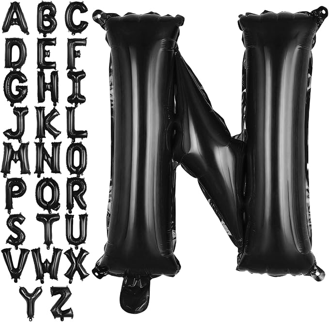Black Letter N Balloons, 40 Inch Large Foil Letter Balloons, Custom Phrase Balloon for Birthday Party Wedding Anniversary Decoration (Black N)