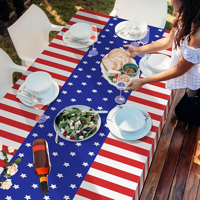 Childom 3 Pack Patriotic Tablecloths 4th of July Decorations,Disposable Plastic Tablecloths 54"x108",Patriotic Themed Party Table Cloth for Kids Birthday Party Supplies,Outside,Picnic,Camping,Memorial