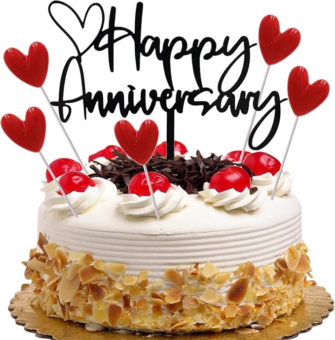 Happy Anniversary Cake Topper Happy Anniversary Cake Decorations for Party Decorations (black heart)