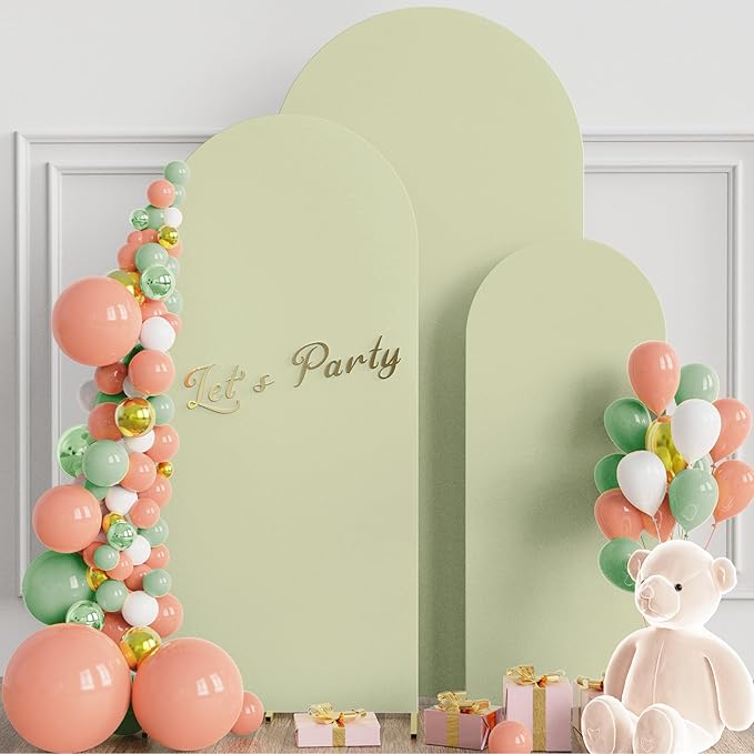 Wokceer Set of 3 Wedding Arch Cover Spandex Fitted Wedding Arch Stand Covers Round Top Chiara Arch Backdrop Stands Cover for Birthday Party Ceremony Banquet Decoration 4ft,5ft,6ft Sage Green