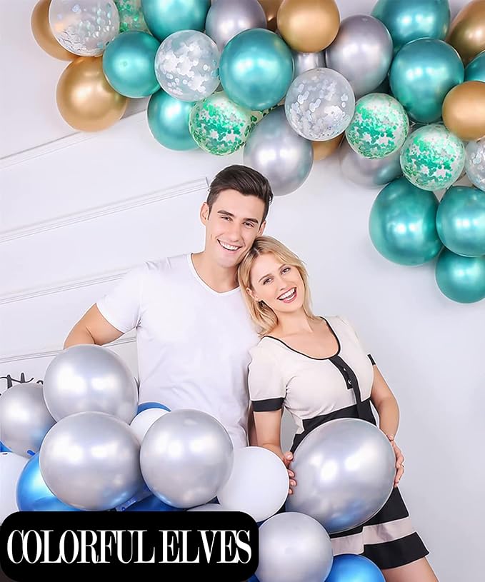 12 Inch 100 Pcs Latex Metallic Chrome Balloons Helium Shiny Thicken Balloons Party Decoration (Silver)