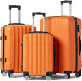 Karl home Luggage Set of 3 Hardside Carry on Suitcase Sets with Spinner Wheels & TSA lock, Portable Lightweight ABS Luggages for Travel, Business - Orange (20/24/28)