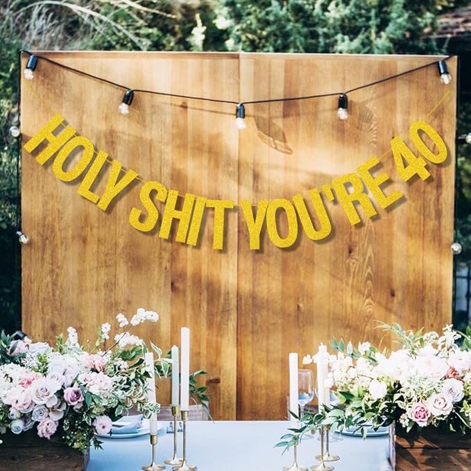 40th Birthday Decorations Women Men Pre-Strung Gold Glitter Birthday Banner Party Decoration Sign Funny Banner 40th Bday Party Supplies banner