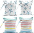 4 Pack Wet Bag for Swimsuit, Beach Travel Essentials Wet Dry Bag, for Sunscreen Toiletry Dirty Clothes Yoga Gym Diaper, Friend Summer Beach Vacation Gifts. Starfish, waves