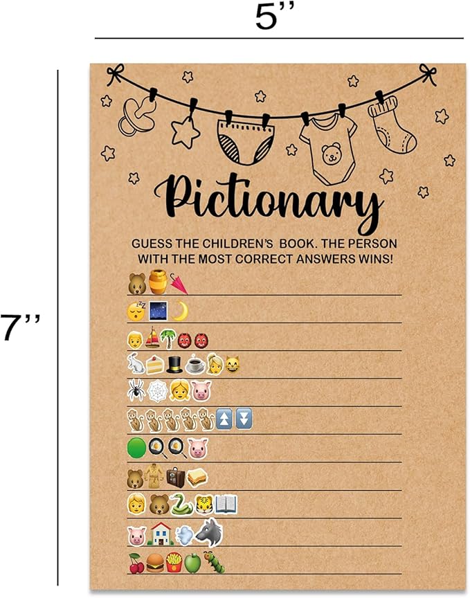 Baby Shower Game, Pictionary Fun Guessing Game, Baby Shower Party Games Supplies & Activities, Party Activities Ideas Supplies, Baby Shower Ideas, 30 Game Cards Included, Kraft
