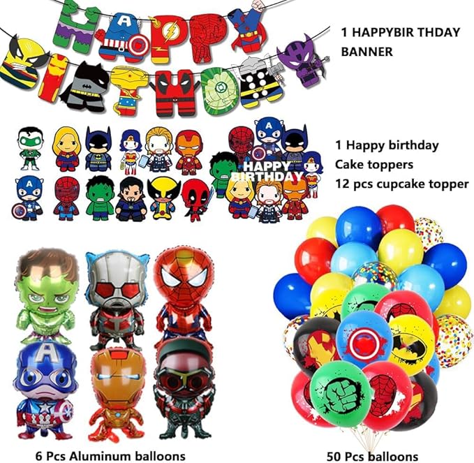 Birthday Decoration, Birthday Party Supplies, birthday Banner, Balloons,Toppers Cake Toppers,6 Pcs Large Foil Balloons for Kid's boy Girls