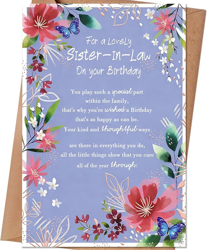 Sister In Law Birthday Card, Happy Birthday Cards Gift for Sister-In-Law