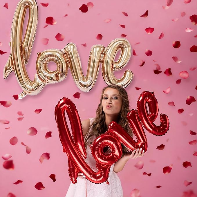 Large Love Foil Balloon 42 Inch Red Gold Love Letters Balloons Banner Giant Valentines Day Balloons Decorations for Valentine Day Romantic Bridal Shower Wedding Anniversary Engagement Party Decoration