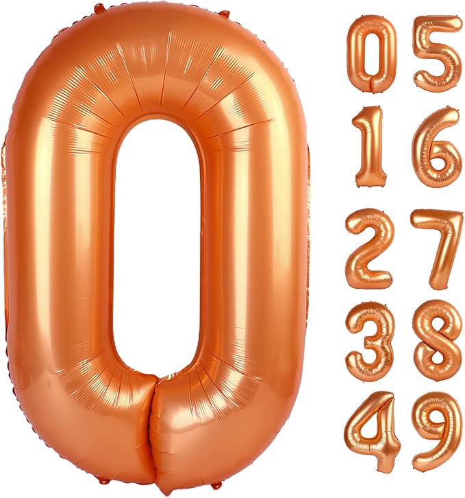 Orange Number Balloon 40 Inch, 0 Number Balloons, 10 20 30 40 50 Numbers Balloon Birthday Decorations, Orange Party Supplies for Women Men