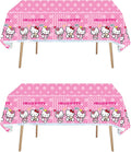 Jlemon 2pcs Pink Cat Tablecloth Cute Anime Themed Party Supplies Tablecover Perfect for Birthday Celebration and Party Decorations (70x42.9 inch) (Pink Dots Cat)