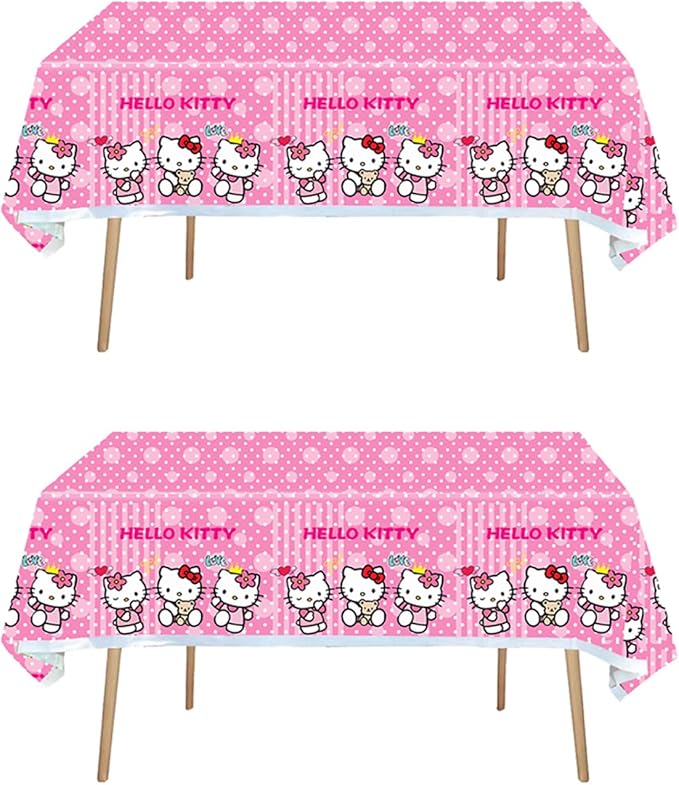 Jlemon 2pcs Pink Cat Tablecloth Cute Anime Themed Party Supplies Tablecover Perfect for Birthday Celebration and Party Decorations (70x42.9 inch) (Pink Dots Cat)
