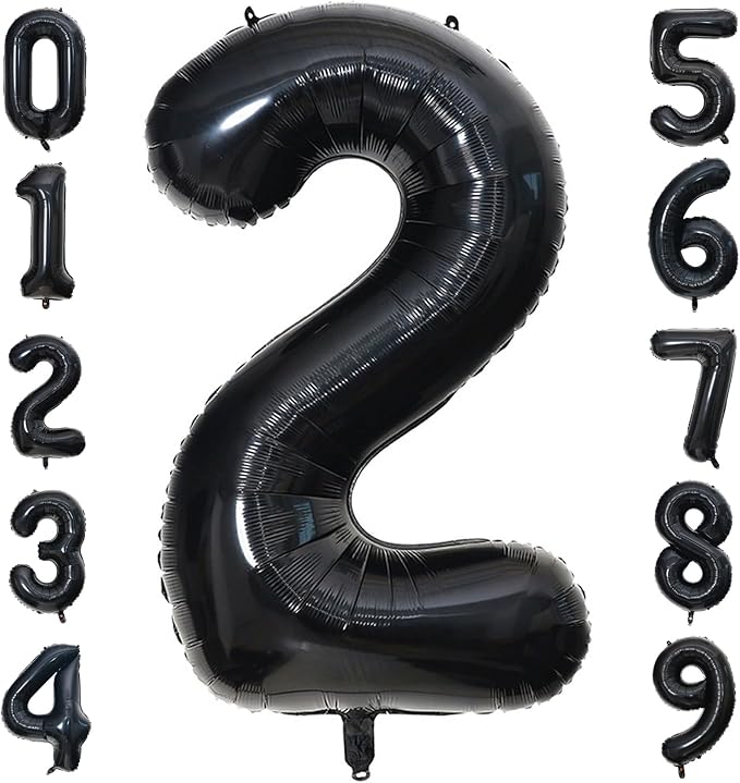 40 Inch Black Number Balloon 2, Large Number Foil Balloons Mylar for Girl Boy Birthday Party Celebration Decorations Supplies, Digital Balloons for Wedding Anniversary Events Decorations