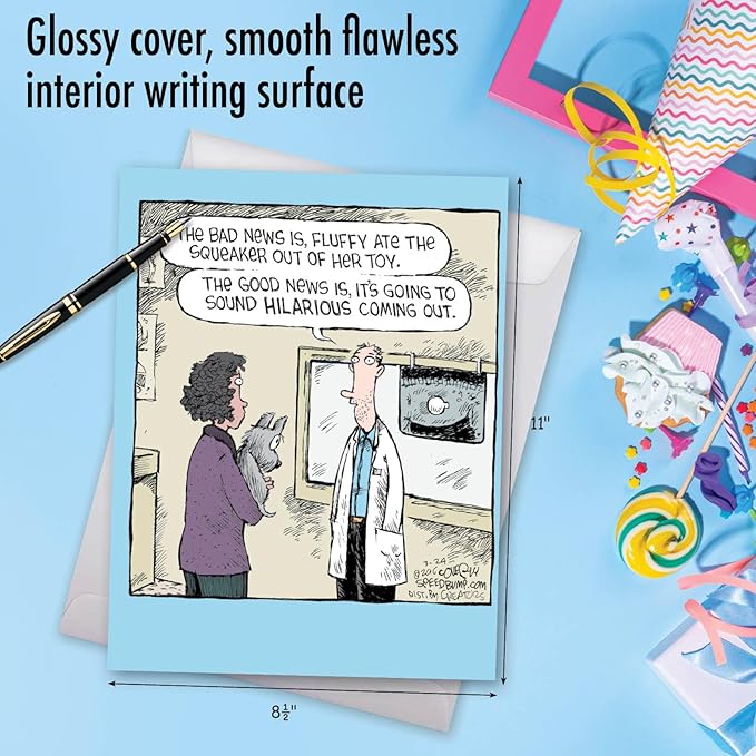 NobleWorks - 1 Big Funny Birthday Card Cartoon (8.5 x 11 Inch) - Jumbo Comic Humor, Group Greeting Card with Envelope - Squeaker Toy J2624BDG