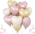 Dusty Pink Cream Heart Balloons, 12Pcs 18 Inch Retro Blush Pink Nude Apricot Beige Pastel Gold Neutral Heart Shape Foil Balloon for Birthday Wedding Baby Bridal Shower Valentines Party Decorations