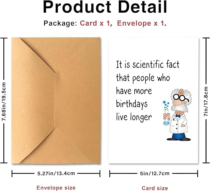 Funny Birthday Card for Men - Humorous Science Fact Joke for Dad, Husband, or Brother - 5x7 Inch Happy Birthday Card with Envelope - Witty Gag Gift for Him