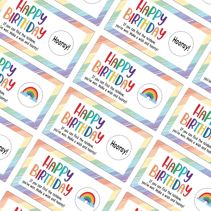 REWIDPARTY Happy Birthday Party Scratch Off Game Cards（32 PCS） Colorful Rainbow Birthday Scratch Off Tickets Christmas Birthday Holiday Special Event Raffle Tickets Supplies for Kids Teens Adults