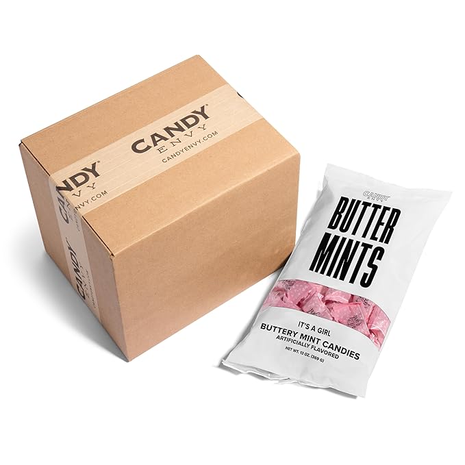 Candy Envy - It's a Girl Buttermints - 10 Bags Casepack with Approximately 100 Mint Per Bag - Baby Shower Favors
