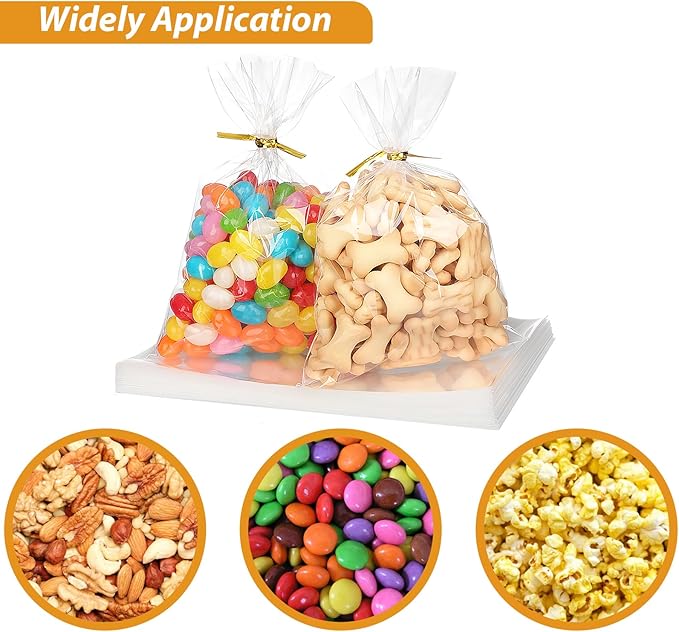 RICEDUO 100-Pack Cellophane Treat Bags with Twist Ties - 4x6 Inch Clear Party Favor Bags for Candy, Cookies, Birthday Goodies, Baby Showers & Holiday Gift Wrapping