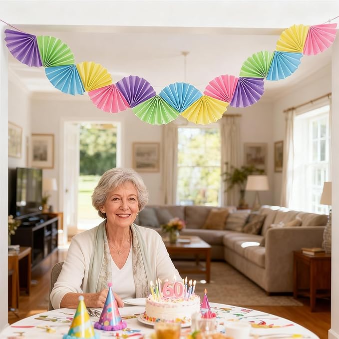 Banner Garland Fan-Shaped, Macaron Colors Wall Decor Party Decorations for Birthday Wedding College Nurse Graduation Holiday New Year, Festive Supplies