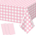 3pcs 54X108inch Pink Checkered Tablecloth,Pink Gingham Tablecloths Buffalo Plaid Disposable Plastic Table Covers for Birthday Baby Shower Bridal Wedding Party Birthday Decorations