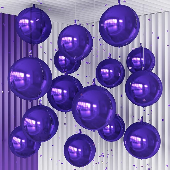 14 Pcs Dark Purple Round Foil Balloons 22/15/10 4D Ball Balloons Purple Metallic Balloon Ornament Mylar Balloon Chrome for Birthday Graduation Wedding Anniversary New Year Disco Party Decor