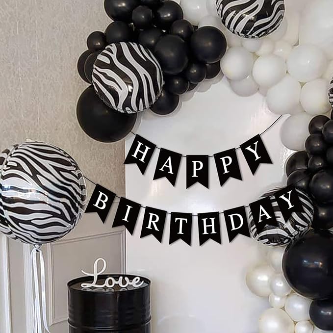 Hooqict Black Happy Birthday Banner Sign for Backdrop Black Birthday Decorations for Men Women Party Supplies Wall Door Banner Garland Bunting Flag