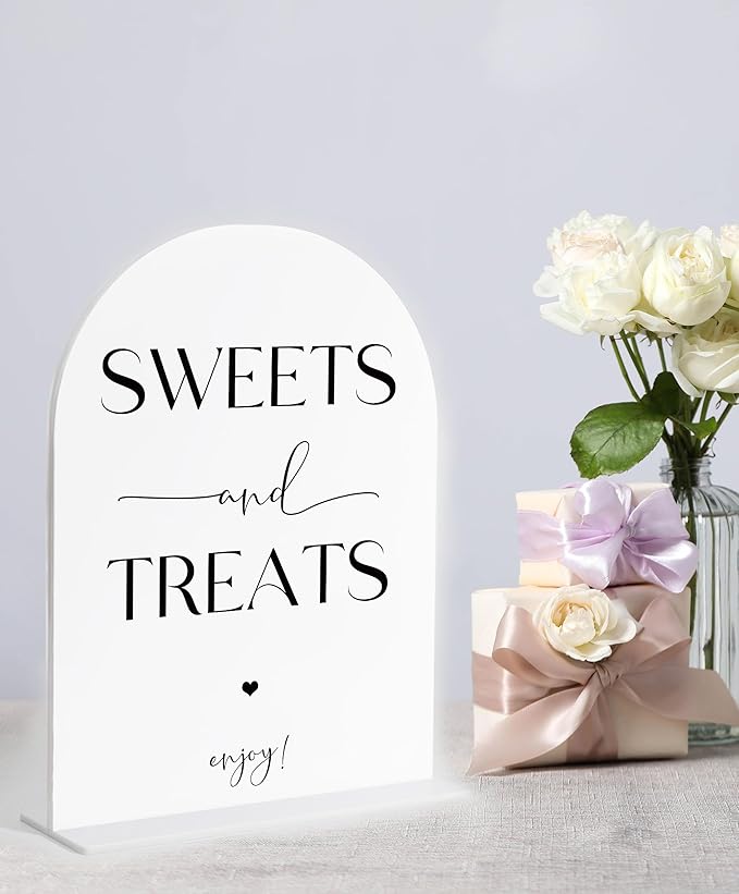 Sweets and Treats Sign, Candy Bar Supplies, White Arch Acrylic Wedding Sign, Wedding Signs for Ceremony and Reception, Bridal Shower Decorations, Centerpiece Table Decorations Party-13