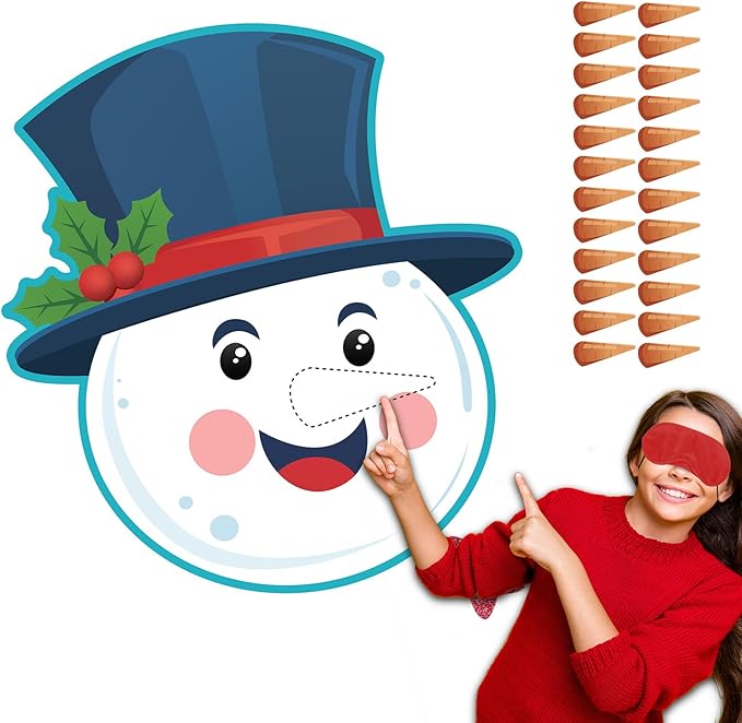 Christmas Games - Pin The Nose on The Snowman Games for Families Party, Cute Indoor Christmas Home Decor Party Decorations, Xmas Activities Presents Holiday Decor, Snowman Face