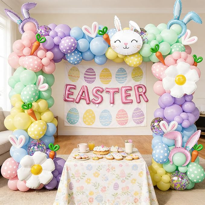 Easter Balloon Arch Kit, 149Pcs Pastel Balloon Garland with Bunny Daisy Foil Printed Balloons for Baby Shower Spring Birthday Party Decorations
