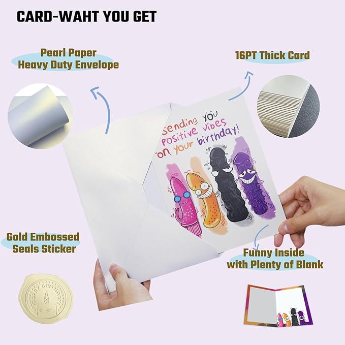 Funny Birthday Card For Women, Funny Rude Birthday Card, Dirty Birthday Card for Women, Rude Birthday Card for Women, Happy 50th 60th 70th Birthday Card for Women 'Sending You Positive Vibes’