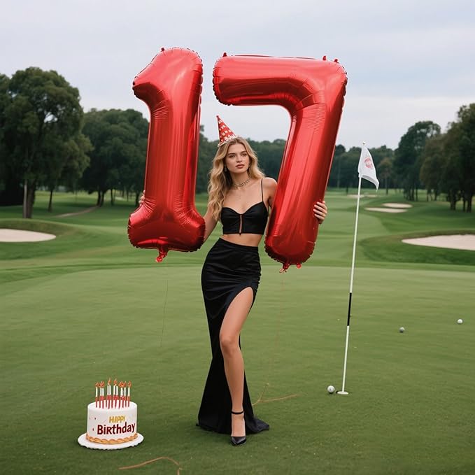 40 Inch Red Number 17 Digital Balloon,Jumbo Mylar Foil Helium Balloon for 17 Balloons for Birthday Party,Wedding Anniversary Party Decorations